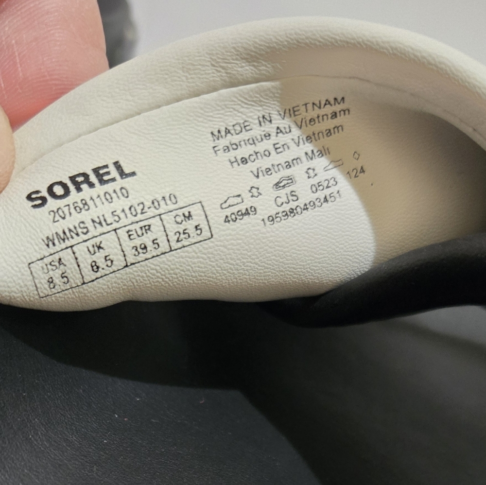 Sorel VIIBE‎ Soft Leather Platform Slide Sandals Black White - Picture 6 of 7